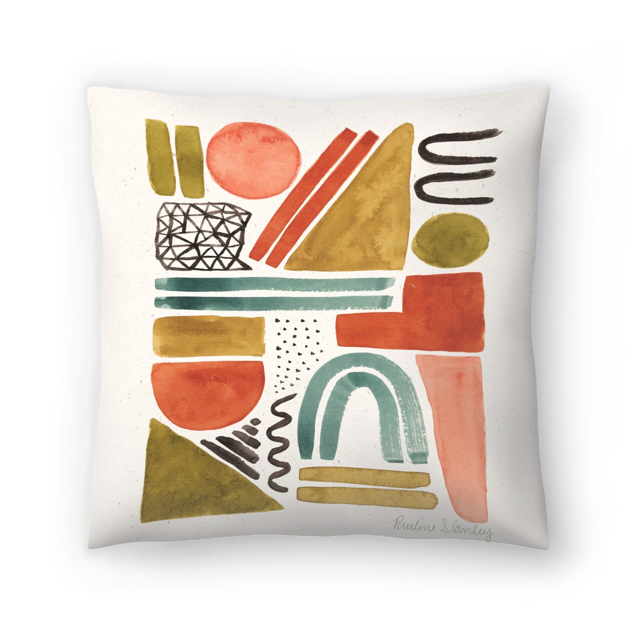 Abstract Shapes Watercolor Throw Pillow Americanflat Decorative Pillow